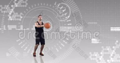 运动员在动画背景下打篮球